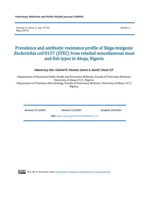Escherichia coli O157 in fish: Prevalence, antimicrobial resistance .